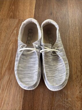 Hey Dude Women's Slip-On Sneakers - Light Gray and White Knit